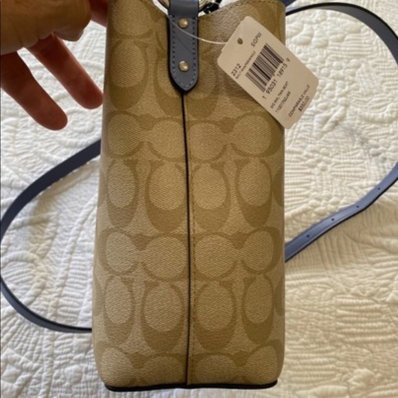 Coach Small bucket town hobo bag periwinkle smooth leather & signature canvas - Picture 5 of 7